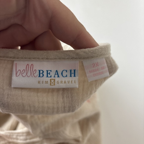 Belle Beach by Kim Gravel 2X Cotton Gauze Embroidered Peasant Top A691520 sand - Picture 8 of 14